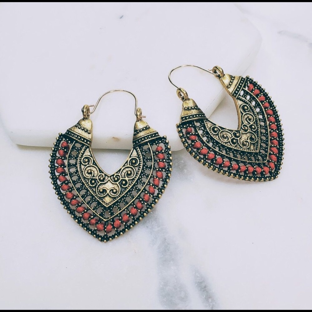 Antique Gold Color Heart Earrings